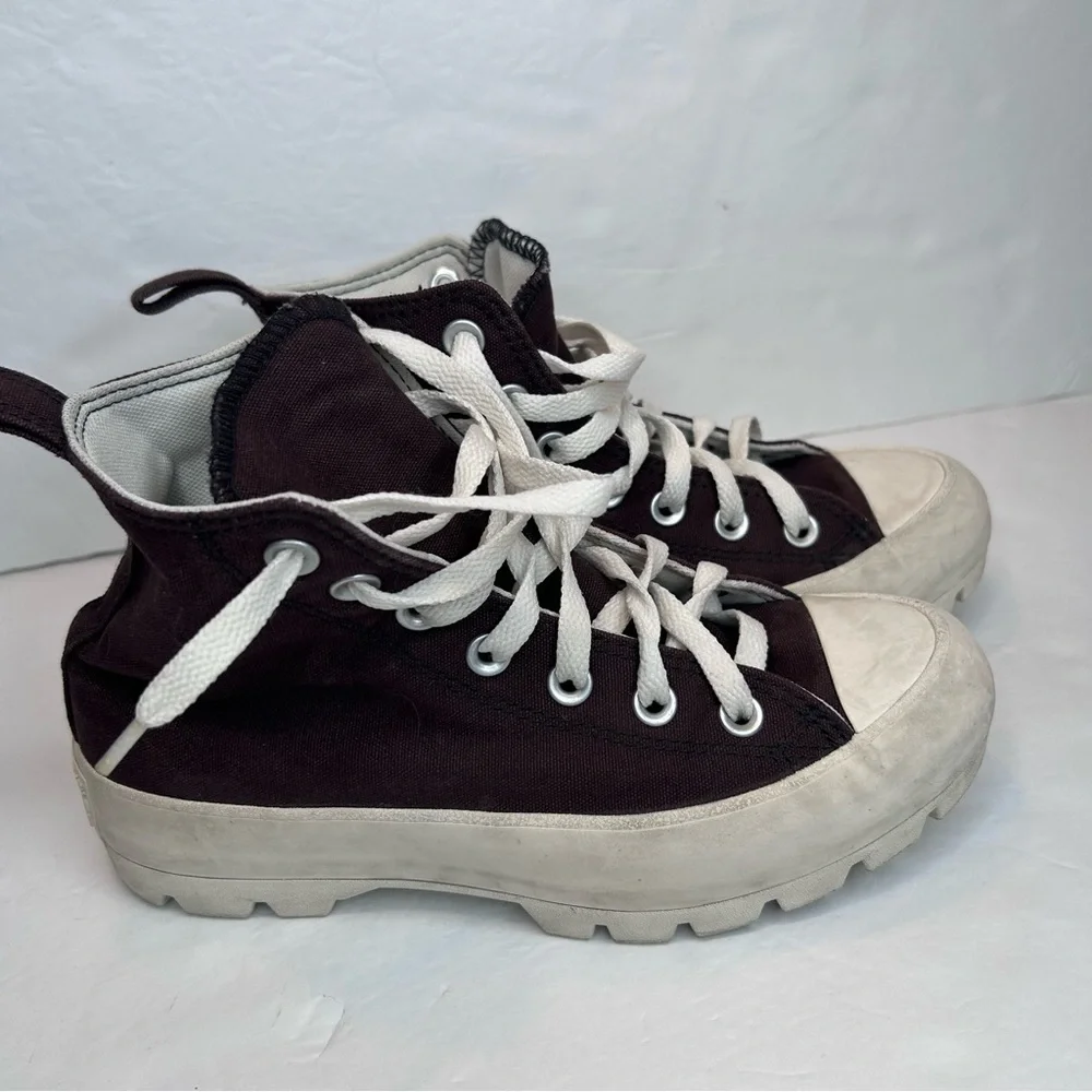 Converse kids High-Top Platform Sneakers Brown and White Shoes Size 6